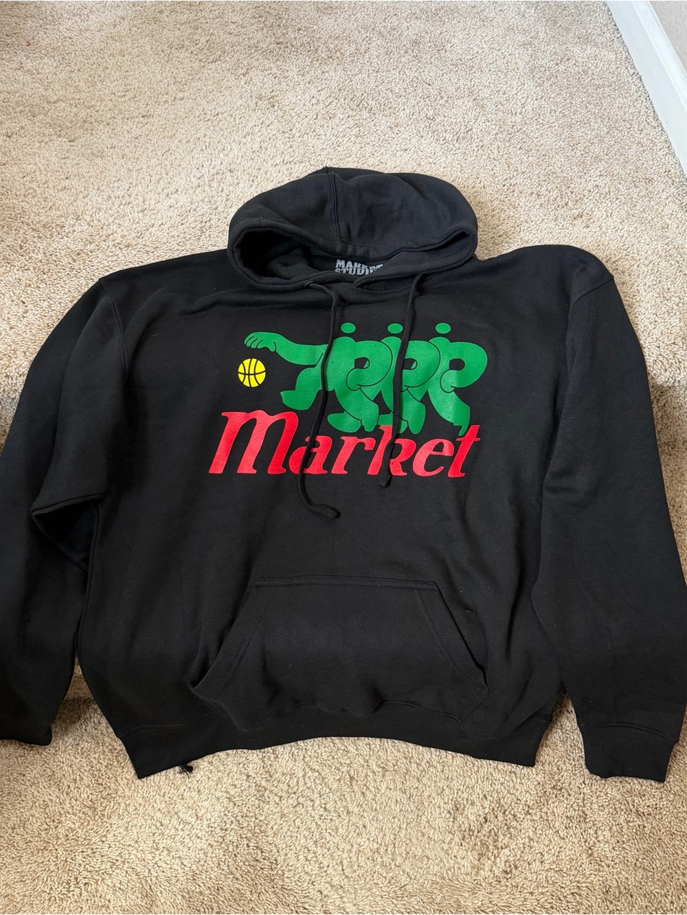 Arket Black Crewneck Sweatshirt with Green Graphic and Red Market Logo